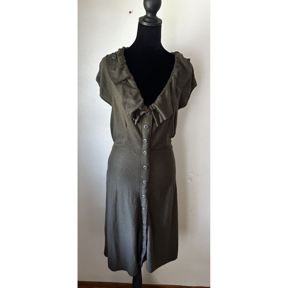 Anthropologie Sparrow Green Cotton/Cashmere Belted Midi Knit Dress Size Medium - Picture 2 of 12